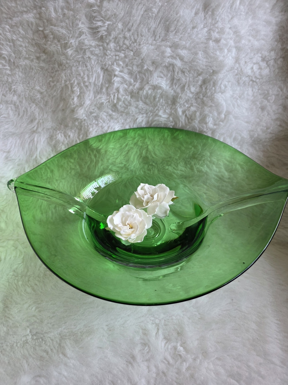 Vintage Green Glass Decorative Serving Bowl - Brand